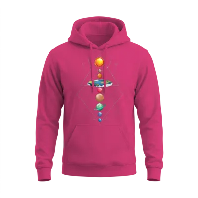 Solar System Flat Earth I Love My Planet Space Unisex Hoodie - Heliconia
