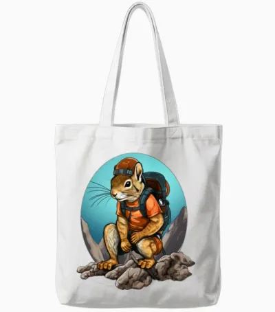 Squirrel Mountaineer / Hiking Squirrel Tote Bags - White