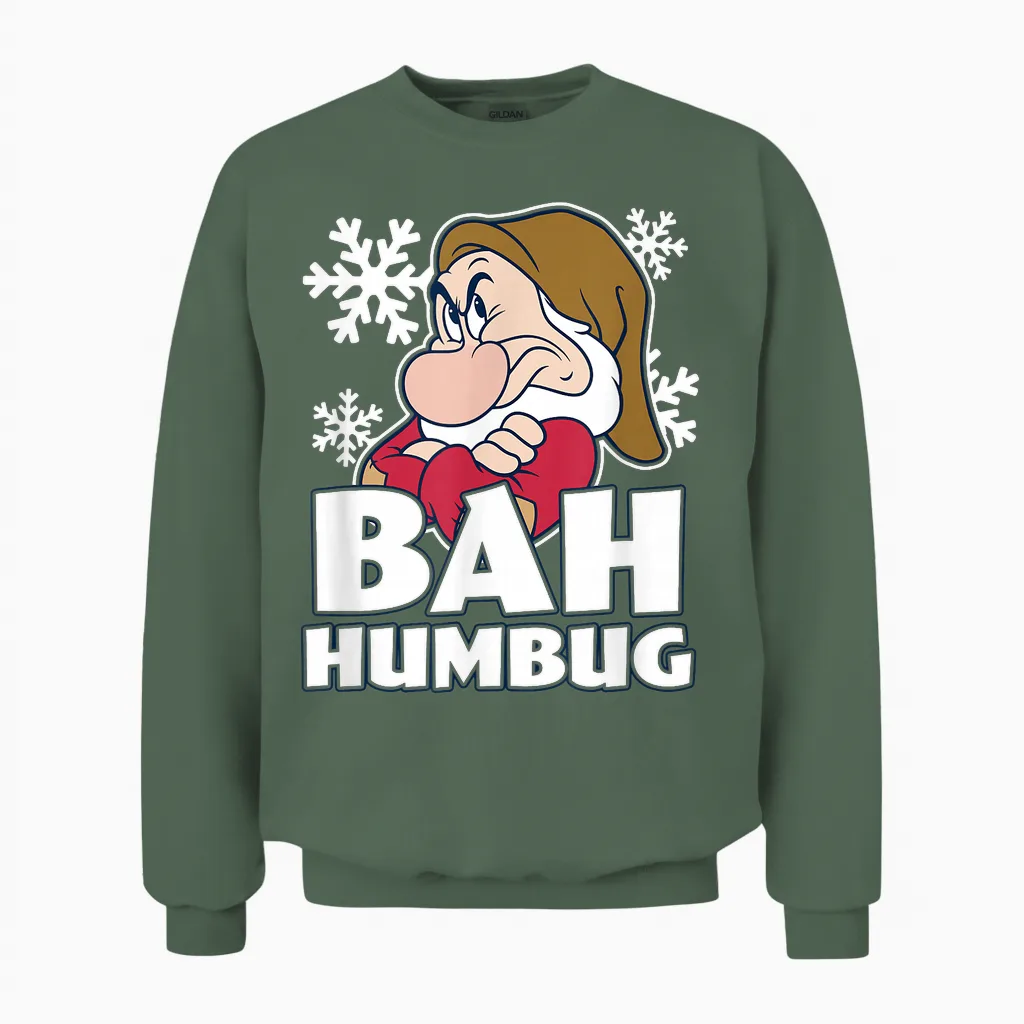 Disney Snow White & the Seven Dwarfs Christmas Grumpy Humbug Unisex Sweatshirt in Military Green