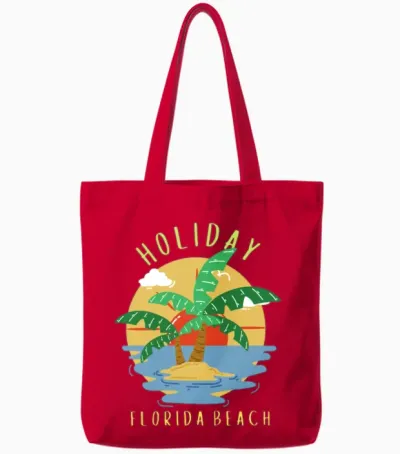Retro Holiday Florida Beach Tote Bags - Red