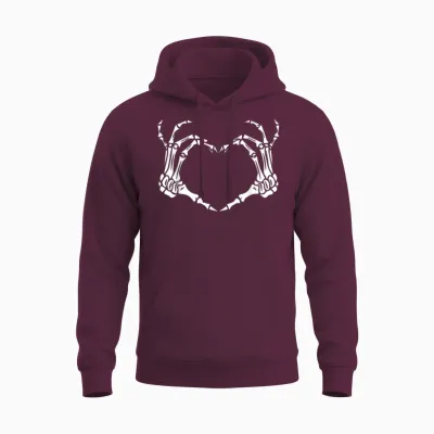 Skeleton Hand Heart Halloween Funny Bones Love Unisex Hoodie - Maroon