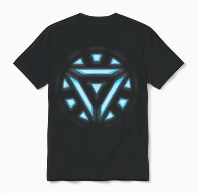 Marvel Studios Iron Man Tony Stark Arc Reactor T-Shirt, Black Unisex T-Shirt in Black