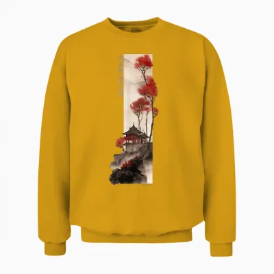 Japanese Temple Retro Vaporwave in Japan Harajuku 80s 90s Unisex Sweatshirt - Gold
