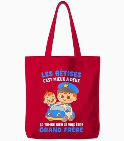 Enfant Je Vais être Grand Frère 2026 Garçon Futur Grand Frère Drole Tote Bags - Red