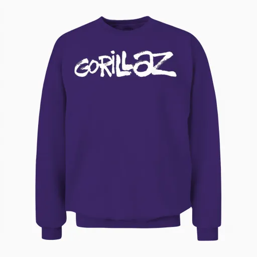 Gorillaz White Paint Brush Logo T-Shirt Small Unisex Sweatshirt - Purple