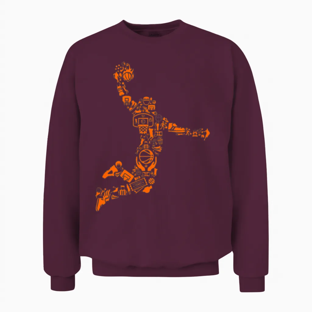 Basketball Player Slam Dunk Cool Design Unisex Sweatshirt in Maroon