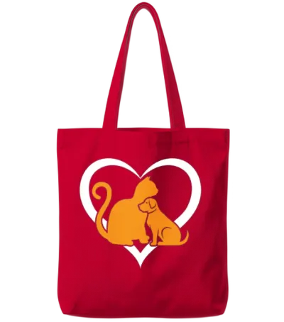 Dog Lover Dog and Cat Lover - Funny Cat & Dog Hear Tote Bags - Red