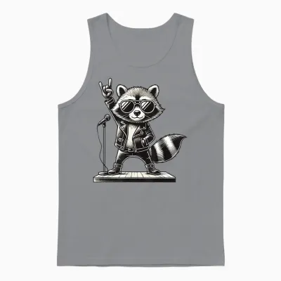 Rock Music & Rocker, Rock Hand, Kids & Boys, Funny Raccoon T-Shirt, Black, S Unisex Tank Top - Sport Grey