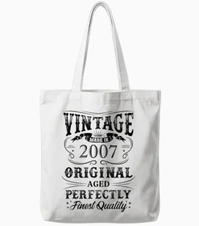 Vintage 2007 Legendary Since 2007 T-Shirt, Grey, S Tote Bags - White