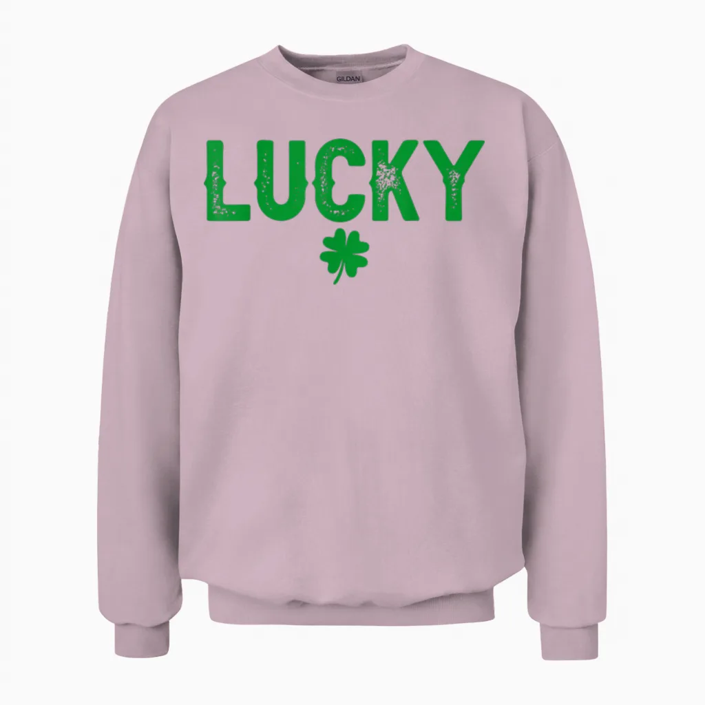 Lucky Shamrock and Lucky Fucker Shamrock Unisex Sweatshirt in Light Pink