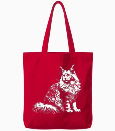 Cat Dad Mom Lover - Monochromatic Maine Coon T-Shirt, Black, S Tote Bags - Red
