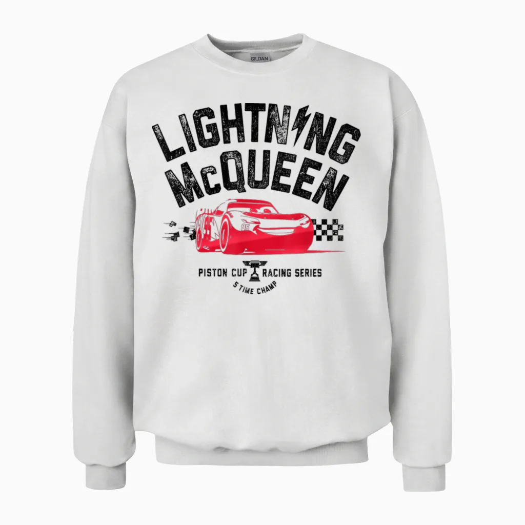 Disney Pixar Cars 3 Flash Mcqueen Ready Graphic T-Shirt, White, S Unisex Sweatshirt in White