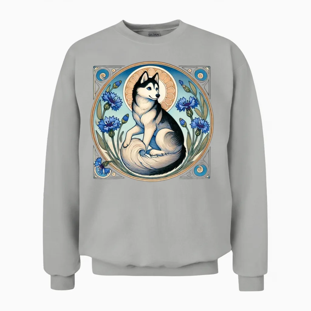 Retro Siberian Husky Unisex Sweatshirt in Ash