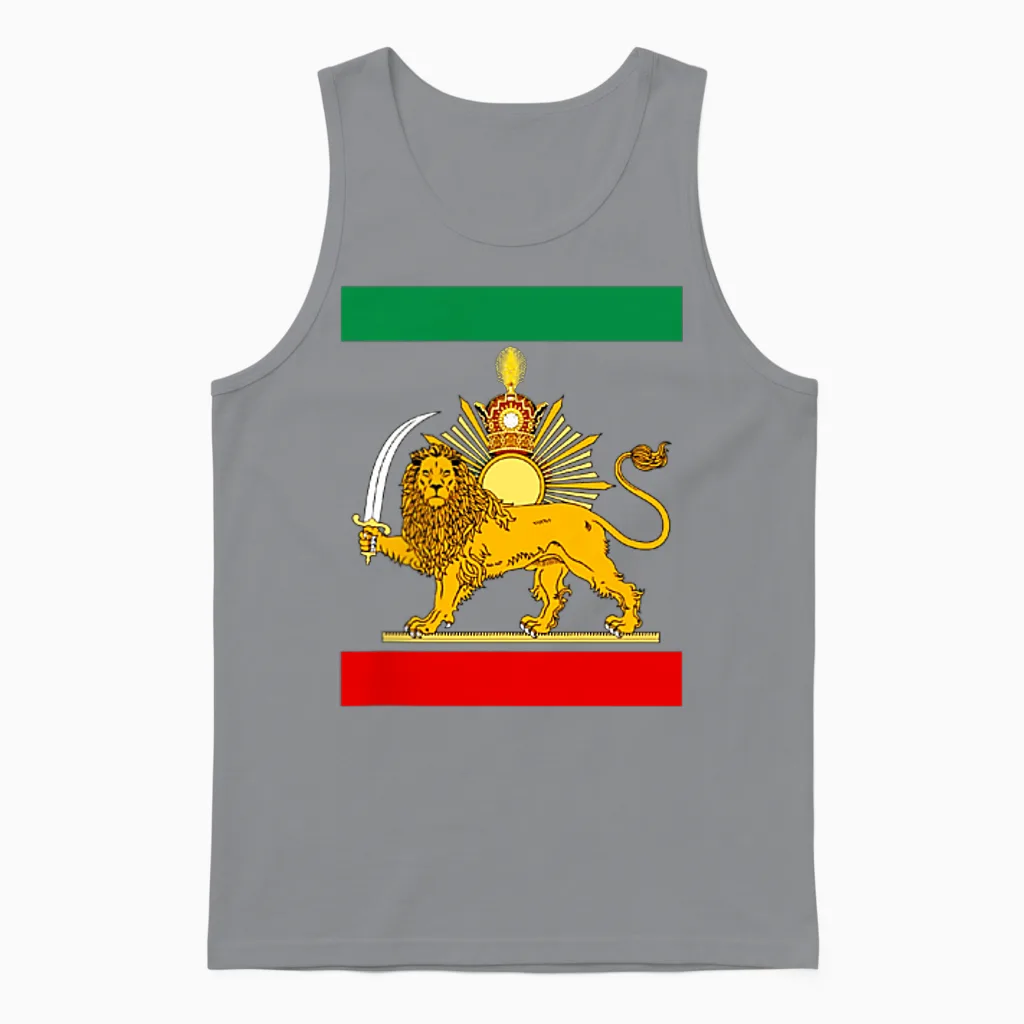 Shir O Khorshid Iran Lion & Sun Iranian Flag Emblem Unisex Tank Top in Sport Grey