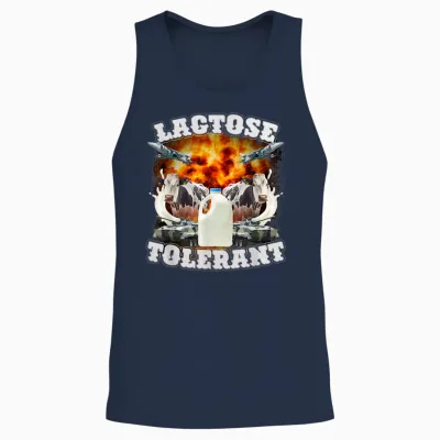 Funny Lactose Retro Pro-Dairy Apparel Unisex Adults Black Cotton Polyester T-Shirt Small Unisex Tank Top - Navy