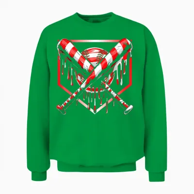 Baseball Candy Cane Christmas Baseball Ice Cream Drip Boys Unisex Sweatshirt - Irish Green