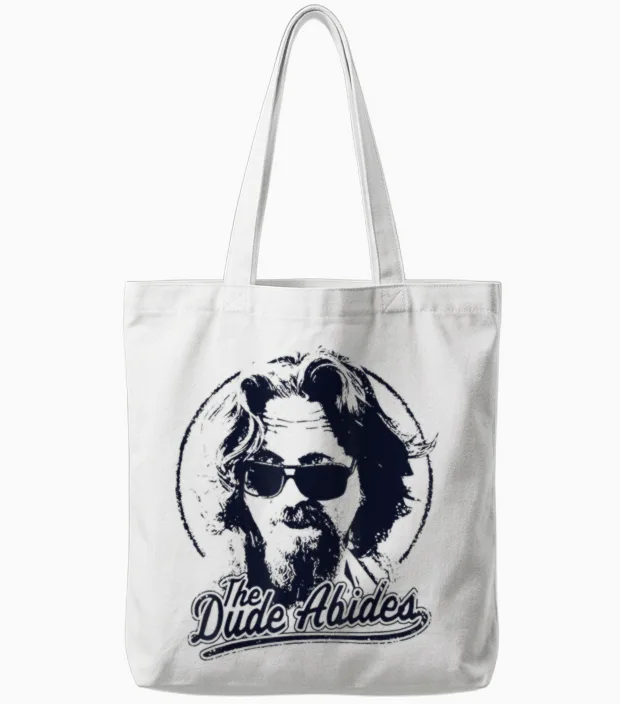 The Big Lebowski the Dude Abides Classic Circle Logo Tote Bags in White