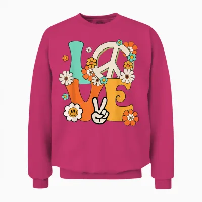 Peace Sign Love 60s & 70s Hippie Style Unisex Sweatshirt - Heliconia