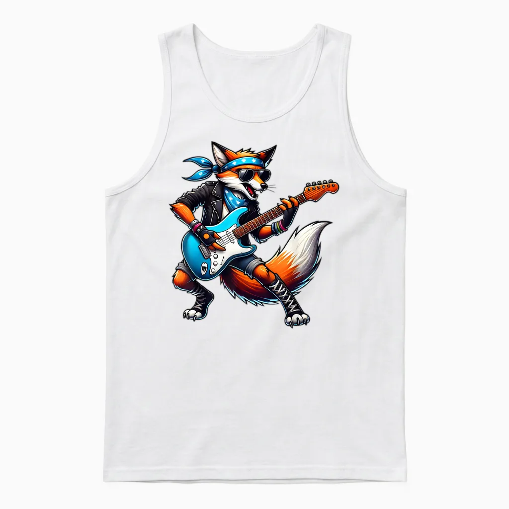 Punk Fox Guitar Rock N Roll Gothic Kids Rock Star Funny Unisex Tank Top in White