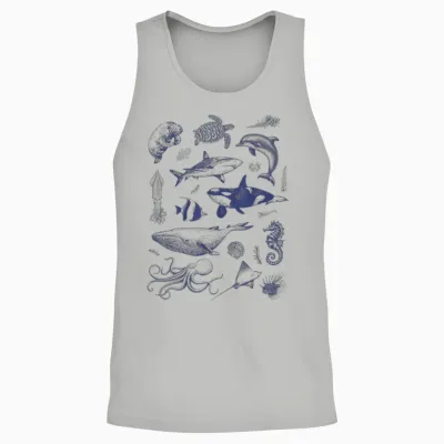 Ocean Wildlife Vintage Shark Turtle Octopus Graphic Tees Unisex Tank Top - Ash