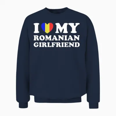 I Love My Romanian Girlfriend Heart Matching Couples Unisex Sweatshirt - Navy