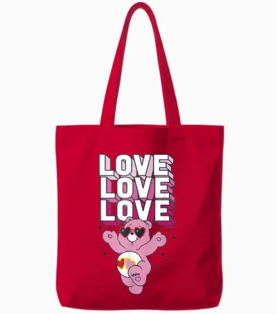 Care Bears Valentine's Day Love-A-Lot Bear Pop Love Stack T-Shirt, Grey, S Tote Bags - Red