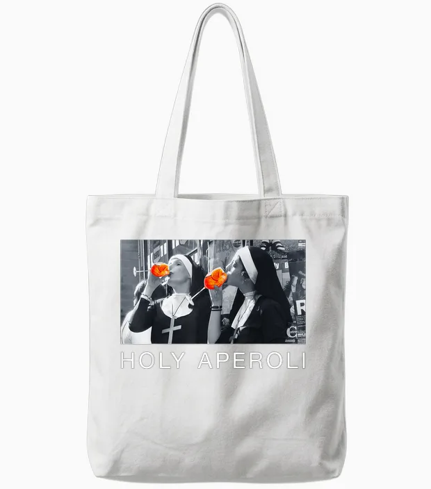 T-Shirt with Holy Aperoli X Nons Christi Spitz. Aperoly, Black Tote Bags in White