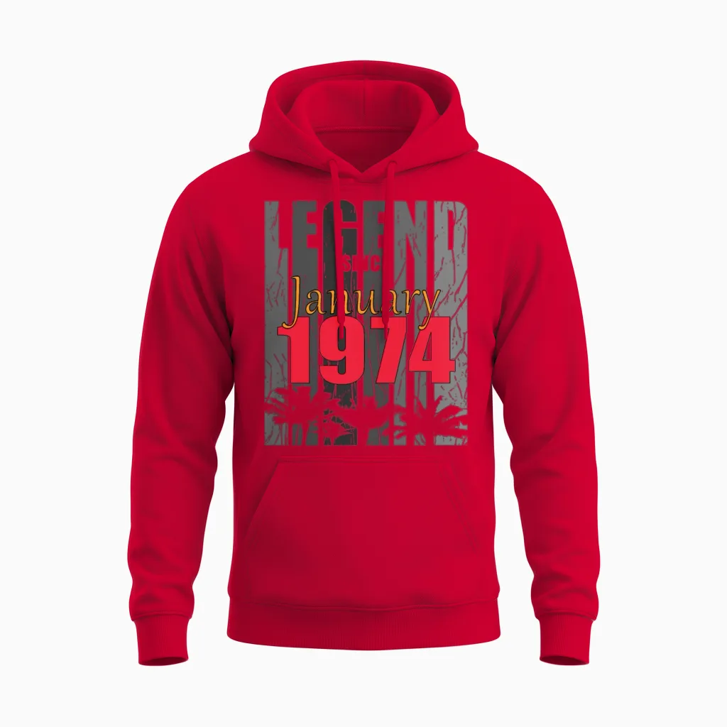 Born 1974 January Vintage Gift Unisex Hoodie in Red