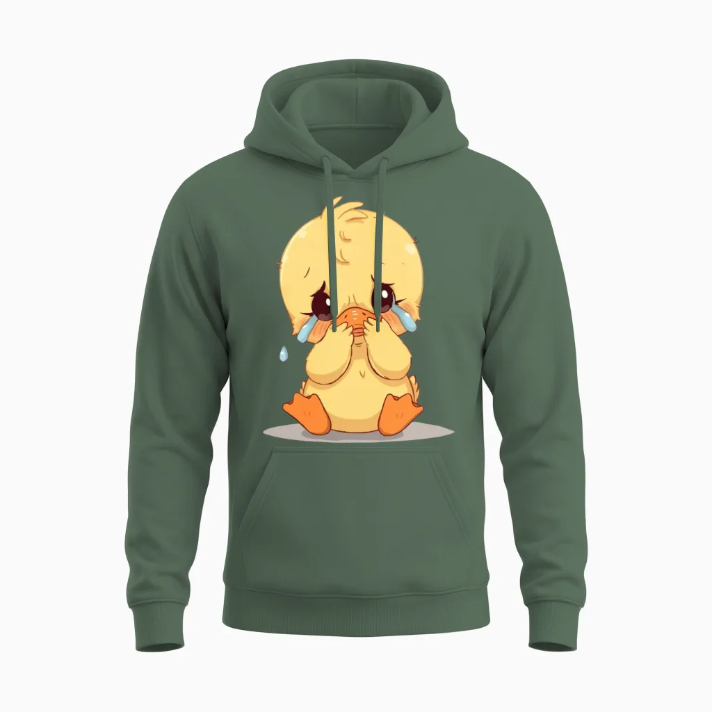 Crying Little Duck Unisex Hoodie in Military Green