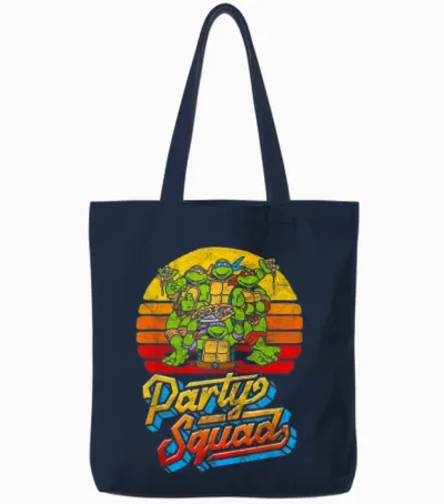 Party Squad! Tmnt Vintage 80s Pizza Friends Distressed Tote Bags - Navy
