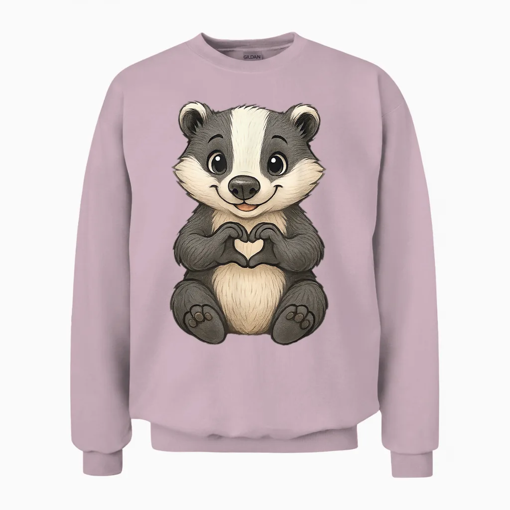 Badger with Heart | Cute Badger Motif with Heart Symbol and Badger T-Shirt, Black, S Unisex Sweatshirt in Light Pink