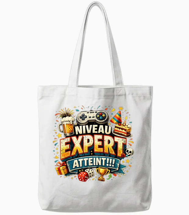 Cadeau Anniversaire Homme Original Humour Niveau Expert Tote Bags in White