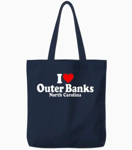 Ich Liebe Heart the Outer Banks North Carolina Box Tote Bags in Navy