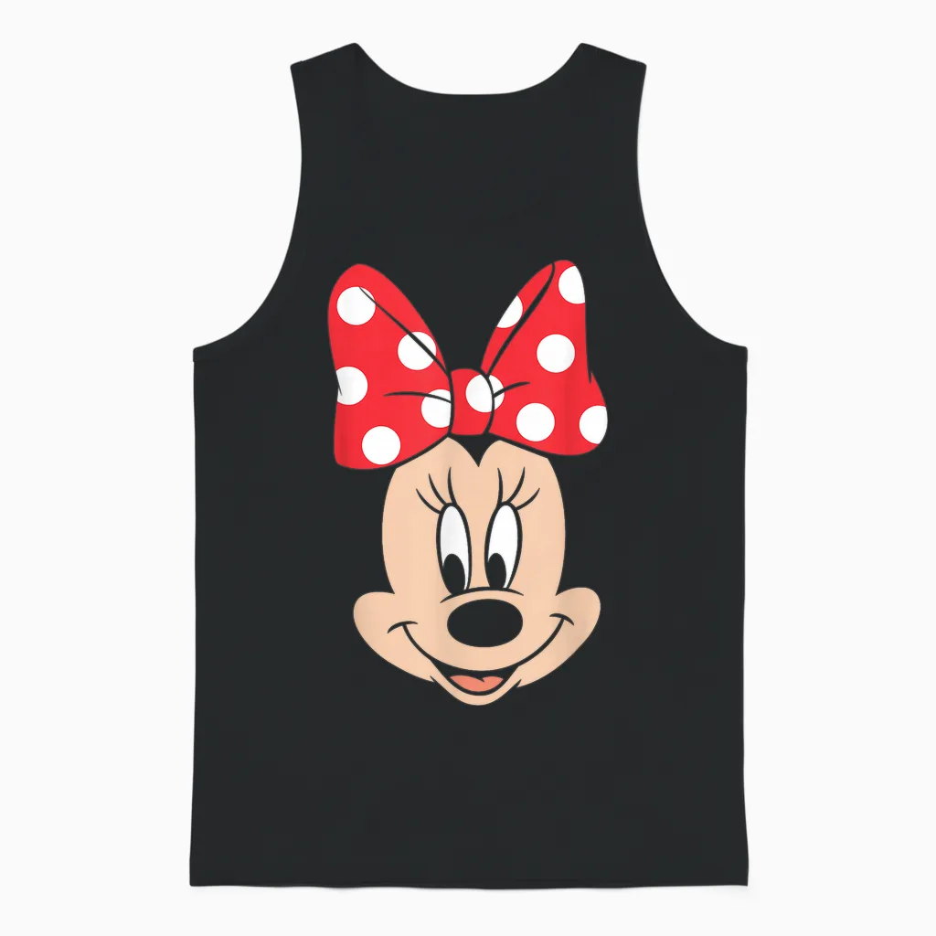 Disney Minnie Mouse Polka Dot Bow Big Face Unisex Tank Top in Black