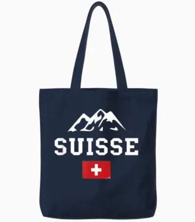 Swiss Flag Switzerland Mountains Pride Switzerland Roots Proud T-Shirt, Black Tote Bags - Navy