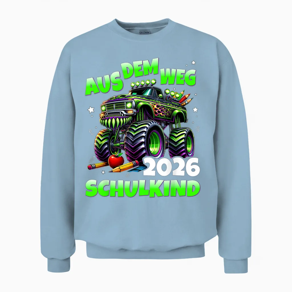 Aus Dem Weg Schulkind 2026 Monstertruck Einschulung Unisex Sweatshirt in Light Blue