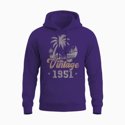 Vintage 1951 Anniversaire 75 Ans Palmiers Unisex Hoodie - Purple