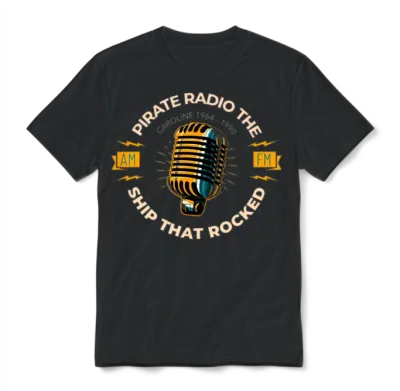 Caroline Retro Pirate Radio the Ship That Rocked Unisex T-Shirt - Black