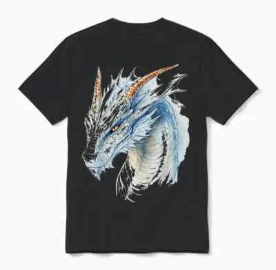 White Dragon Motif Mythical Illustration White Dragon T-Shirt, White, S Unisex T-Shirt - Black