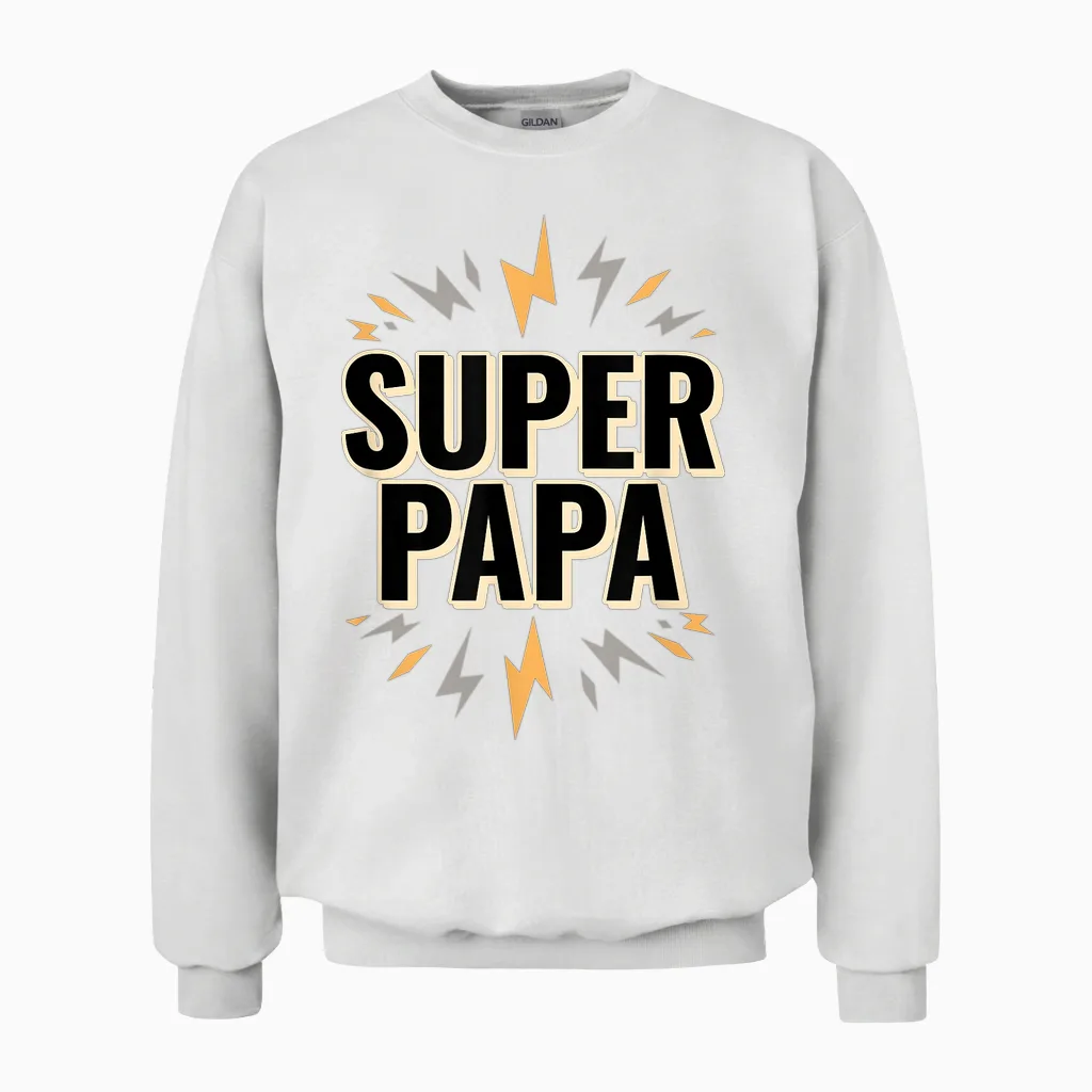 Man Super Dad Superhero Dad Funny Birthday Gift T-Shirt, Black, S Unisex Sweatshirt in White