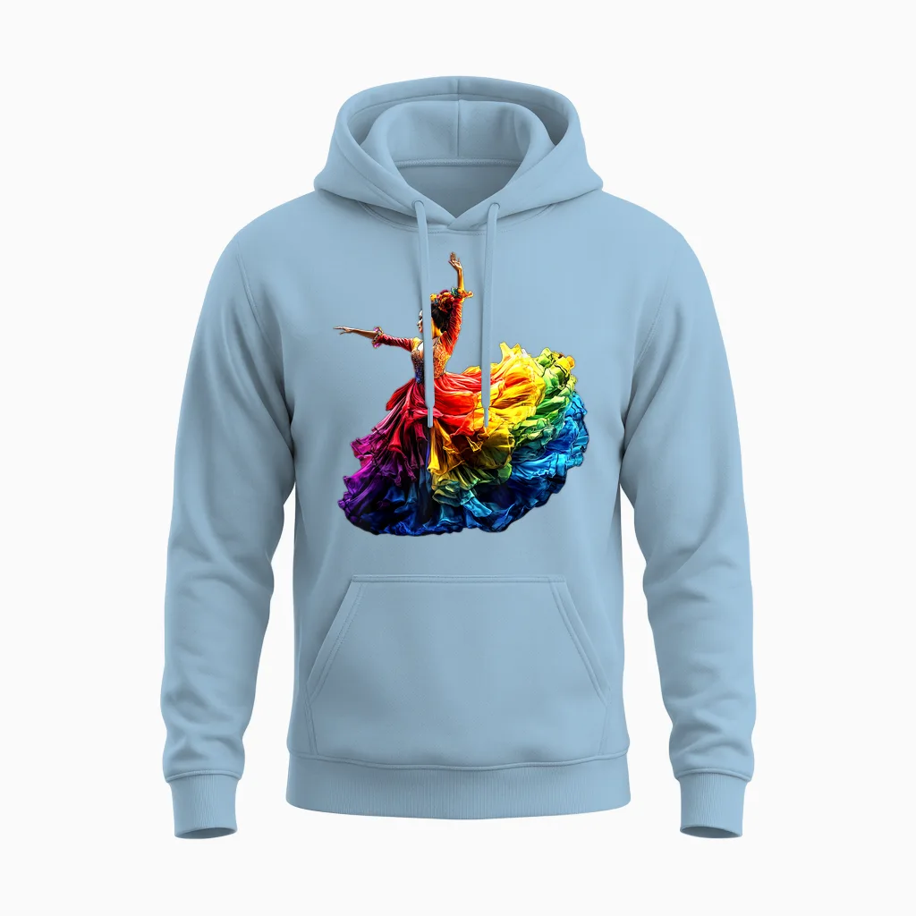 Flamenco Dancer Dress Colorful Rainbow Flamenco T-Shirt, Black, S Unisex Hoodie in Light Blue