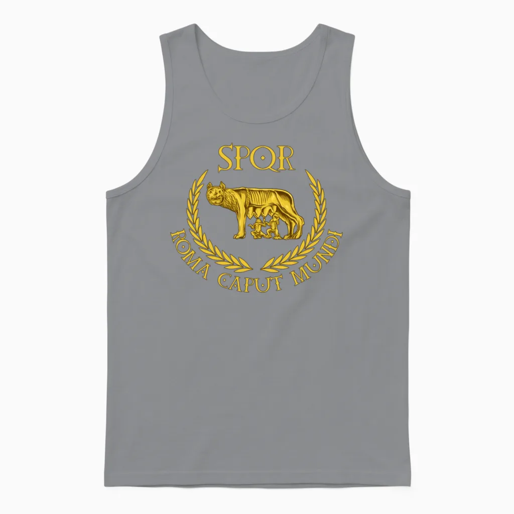 Spqr Roma Caput Mundi Capitoline Wolf Unisex Tank Top in Sport Grey