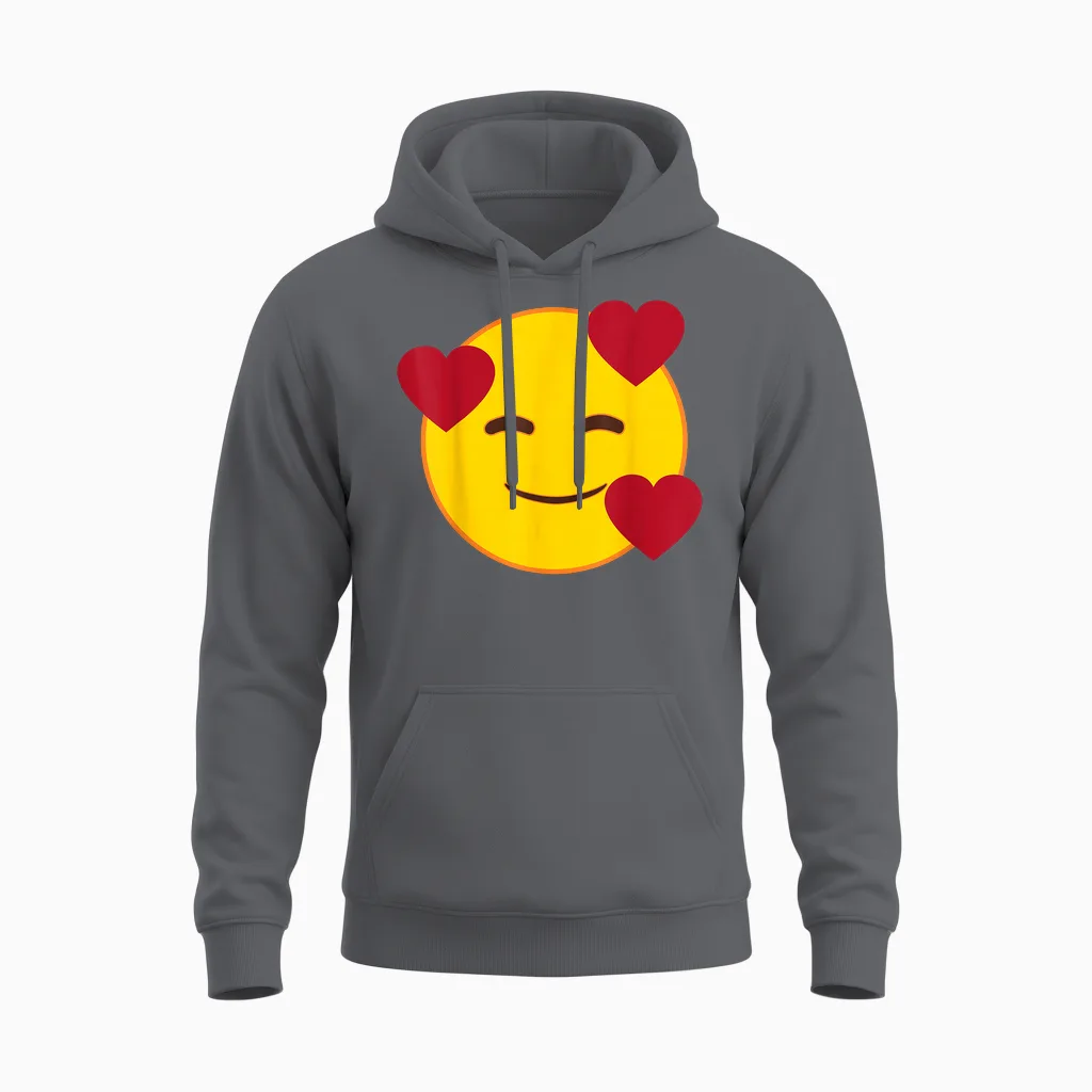 Emoji Official Floating Hearts Yellow Smile Face Unisex Hoodie in Charcoal