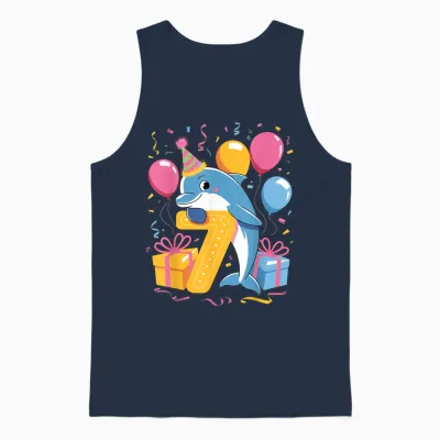 Delfin 7. Geburtstag Junge Mädchen 7 Jahre Alt Siebter Delfin Unisex Tank Top - Navy
