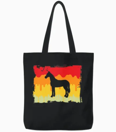 Horse Retro Tote Bags - Black