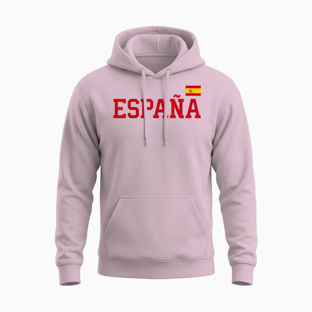 Spain T-Shirt for Women, Men, Children, Spanish Flag España T-Shirt, Black Unisex Hoodie in Light Pink