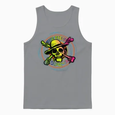 Children's One Piece Anime Straw Hat Pirates Color Logo Kanji Kids T-Shirt, Black, 2 Unisex Tank Top - Sport Grey