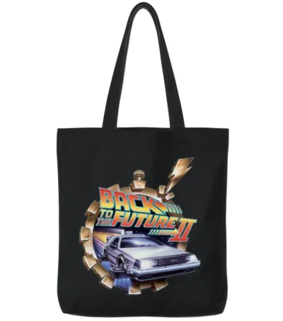 Back to the Future 2 Logo Delorean Time Machine Tote Bags - Black