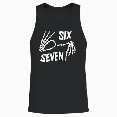 Six Seven 6 7 Meme Skeleton Hands Unisex Tank Top - Black