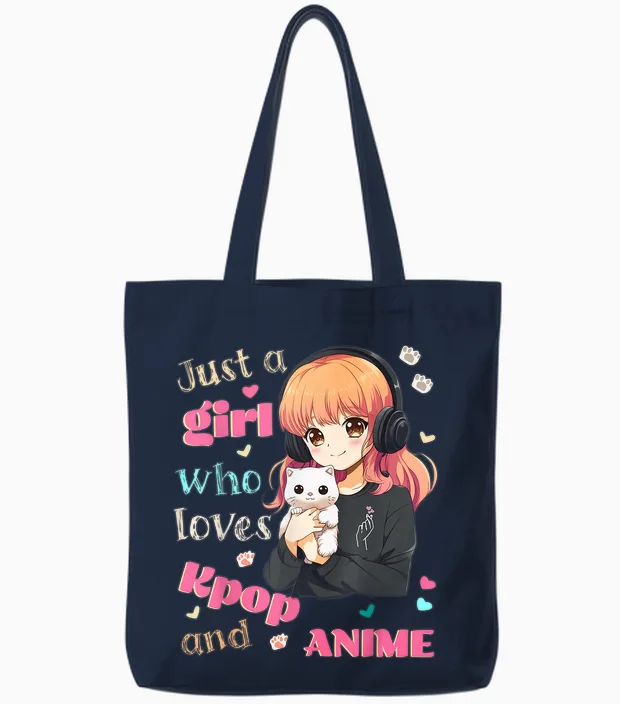 Nur Ein Mädchen, Das Kpop-Anime Liebt, Süße Merchandise-Artikel, Katzen Tote Bags in Navy